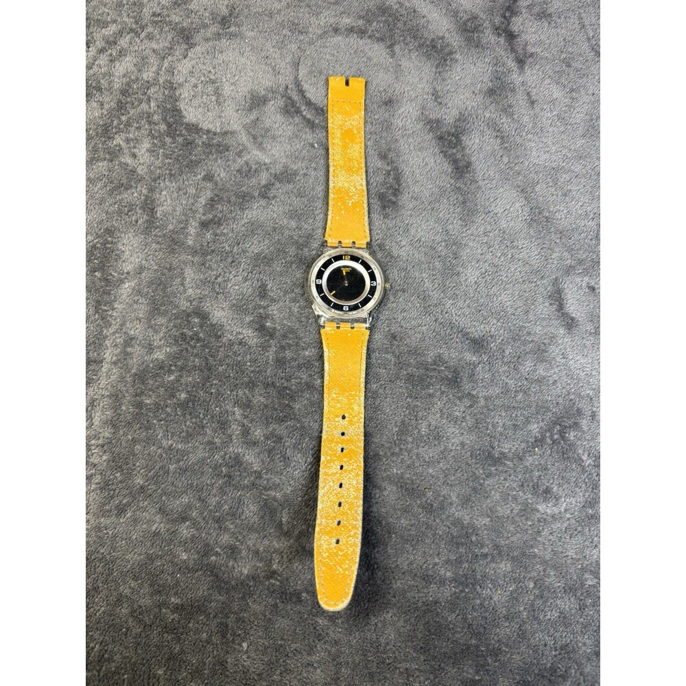 Vintage Y2k Swatch Swiss Skinny Thin Yellow Band Needs Work, Parts Repair